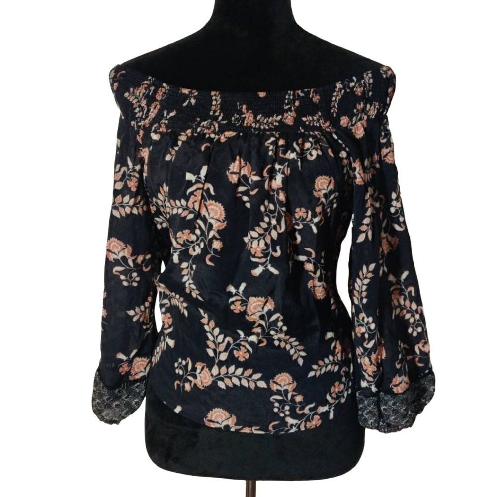 Greylin S Black Floral Off Shoulder Blouse